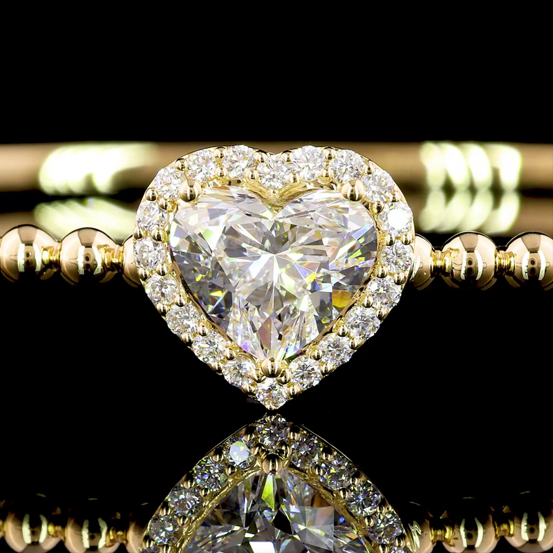 Lab-Grown 1.63 Carat Heart E-VVS1 Diamond 14K Yellow Gold Bangles Bracelet