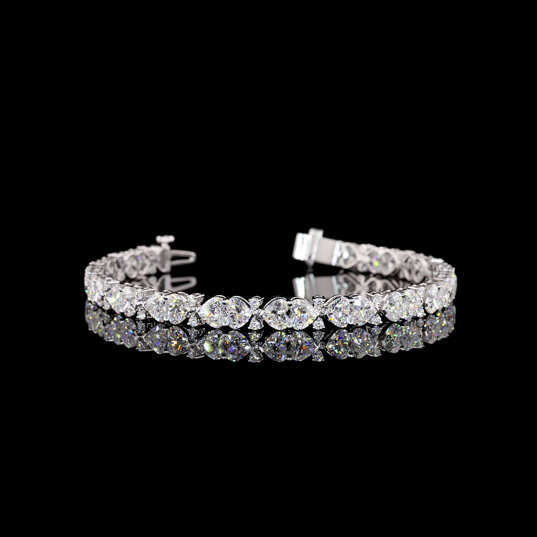 Lab-Grown 12.07 Carat MIX D-VVS2 Diamond 14K White Gold Tennis Bracelet