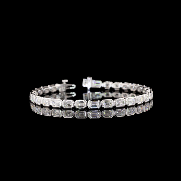 Lab-Grown 9.92 Carat Emerald E-VS1 Diamond 14K White Gold Tennis Bracelet
