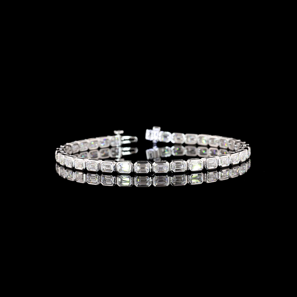 Lab-Grown 7.13 Carat Emerald E-VS1 Diamond 14K White Gold Tennis Bracelet