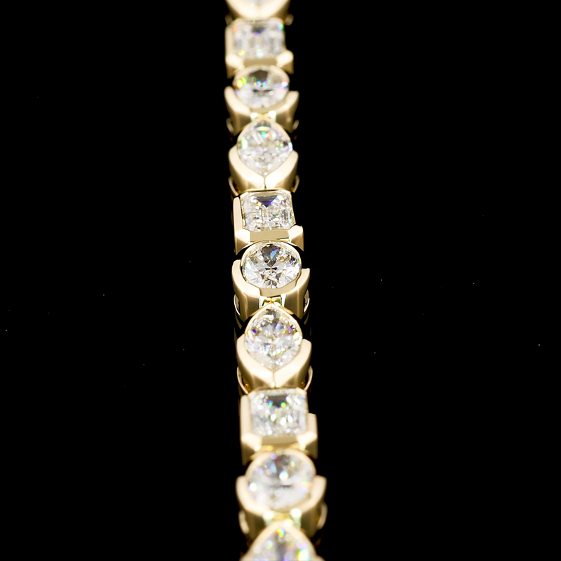 Lab-Grown 7.90 Carat MIX F-VS1 Diamond 14K Yellow Gold Tennis Bracelet