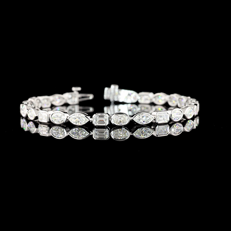 Lab-Grown 7.98 Carat MIX F-VS1 Diamond 14K White Gold Tennis Bracelet