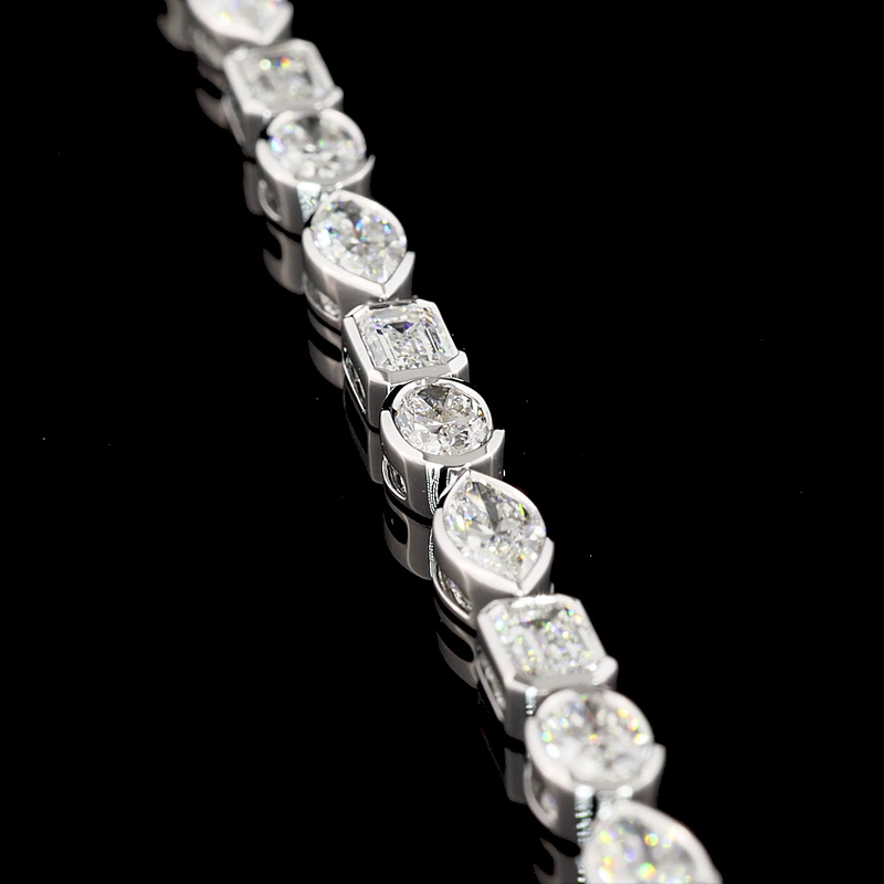 Lab-Grown 7.98 Carat MIX F-VS1 Diamond 14K White Gold Tennis Bracelet