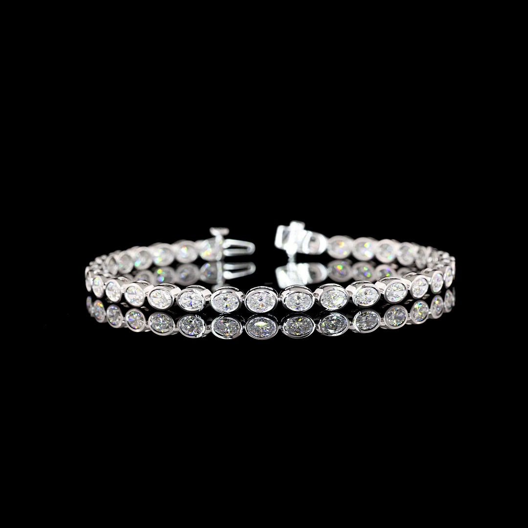 Lab-Grown 5.27 Carat Oval F-VS1 Diamond 14K White Gold Tennis Bracelet