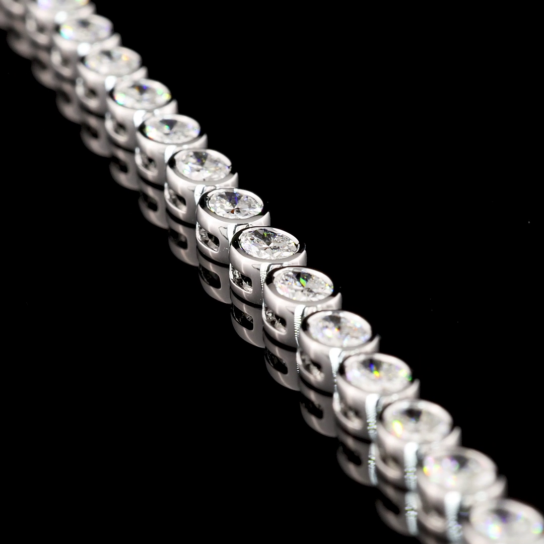 Lab-Grown 5.27 Carat Oval F-VS1 Diamond 14K White Gold Tennis Bracelet