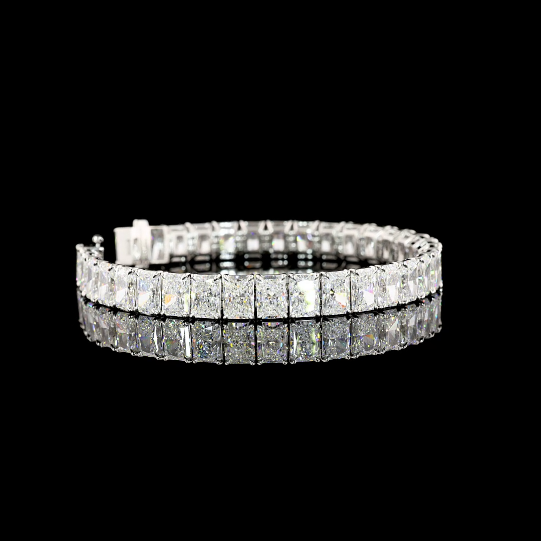 Lab-Grown 35.33 Carat Radiant E-F-VVS2 Diamond 14K White Gold Tennis Bracelet
