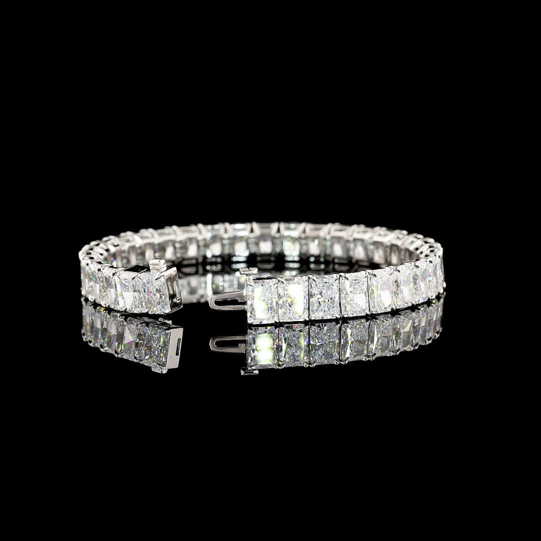 Lab-Grown 35.33 Carat Radiant E-F-VVS2 Diamond 14K White Gold Tennis Bracelet