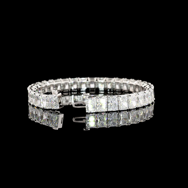 Lab-Grown 35.33 Carat Radiant E-VVS2 Diamond 14K White Gold Tennis Bracelet