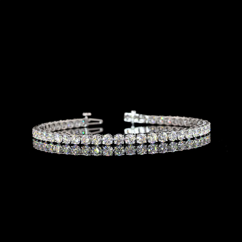 Lab-Grown 7.09 Carat Round F-VS2 Diamond 14K White Gold Tennis Bracelet