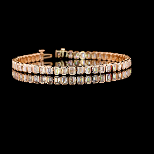 Lab-Grown 7.16 Carat Emerald F-VS2 Diamond 14K Rose Gold Tennis Bracelet