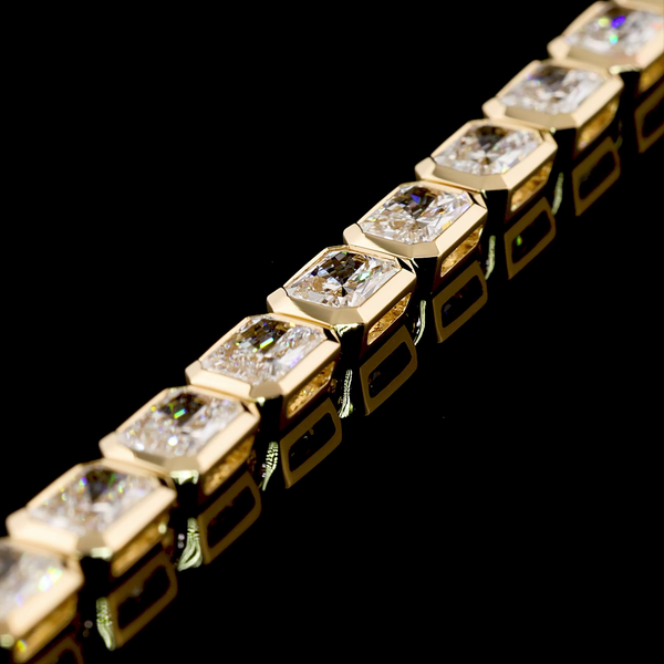 Lab-Grown 10.04 Carat Radiant E-VS2 Diamond 14K Yellow Gold Tennis Bracelet