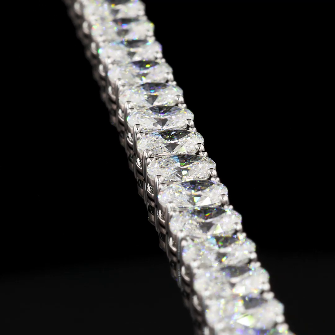 Lab-Grown 17.79 Carat Oval E-VS1 Diamond 14K White Gold Tennis Bracelet