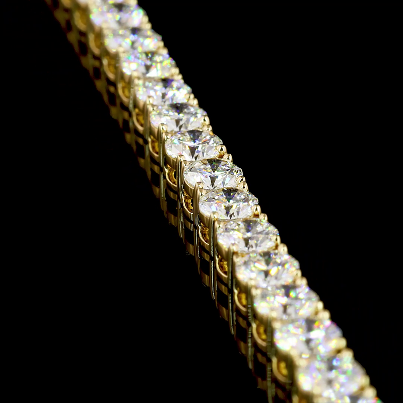 Lab-Grown 7.11 Carat Round F-VS2 Diamond 14K Yellow Gold Tennis Bracelet