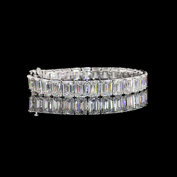 Lab-Grown 56.79 Carat Emerald D-VS1 Diamond 14K White Gold Tennis Bracelet