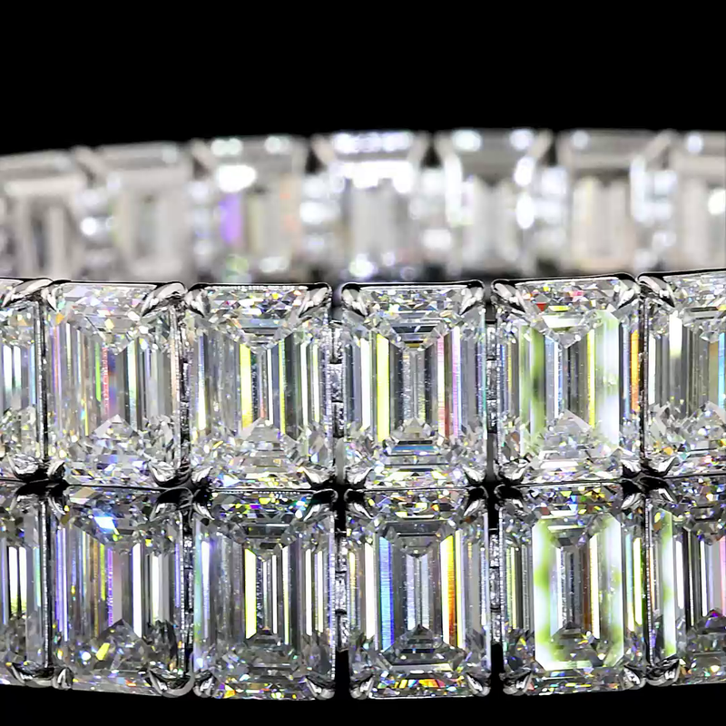 Lab-Grown 56.79 Carat Emerald D-VS1 Diamond 14K White Gold Tennis Bracelet
