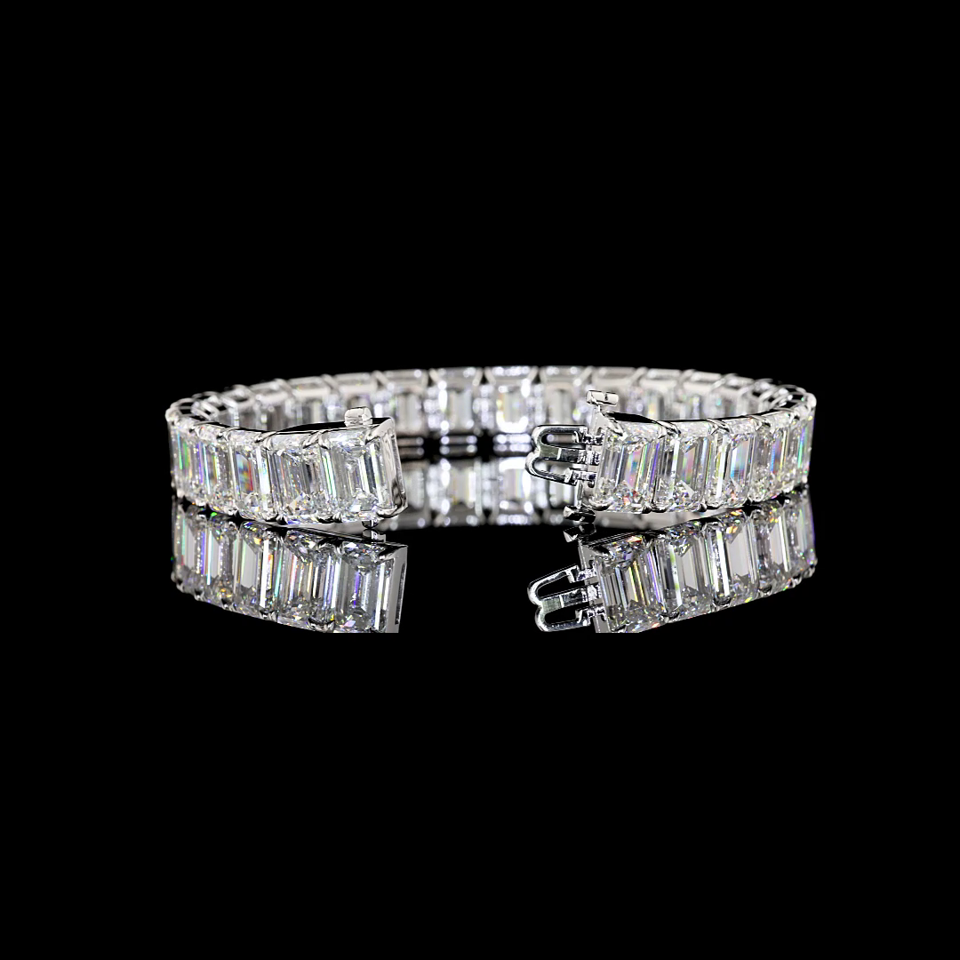 Lab-Grown 56.79 Carat Emerald D-VS1 Diamond 14K White Gold Tennis Bracelet