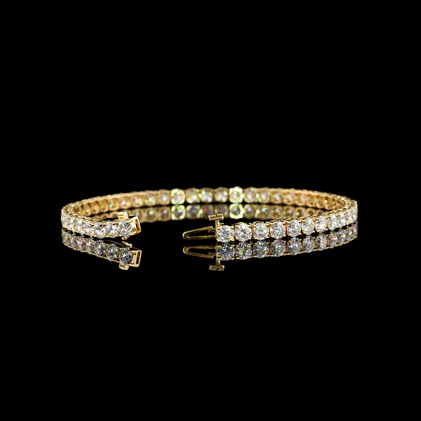 Lab-Grown 7.10 Carat Round F-VS2 Diamond 14K Yellow Gold Tennis Bracelet