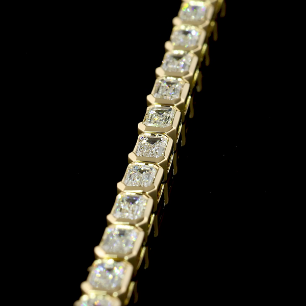 Lab-Grown 4.85 Carat Emerald E-VS1 Diamond 14K Yellow Gold Tennis Bracelet