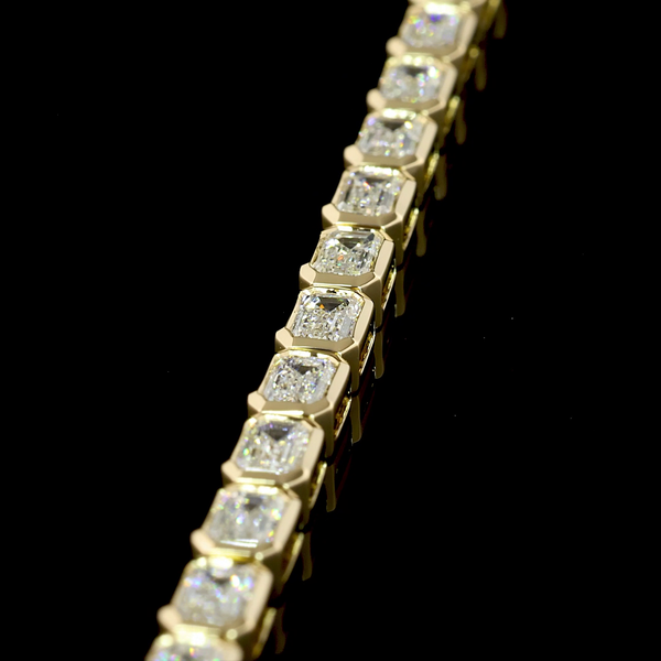Lab-Grown 4.89 Carat Emerald E-VS1 Diamond 14K Yellow Gold Tennis Bracelet