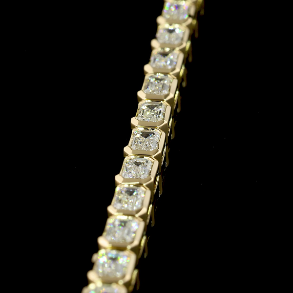 Lab-Grown 4.82 Carat Emerald E-VS1 Diamond 14K Yellow Gold Tennis Bracelet