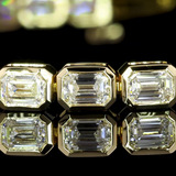 Lab-Grown 4.83 Carat Emerald E-VS1 Diamond 14K Yellow Gold Tennis Bracelet