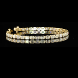 Lab-Grown 4.72 Carat Emerald E-VS1 Diamond 14K Yellow Gold Tennis Bracelet