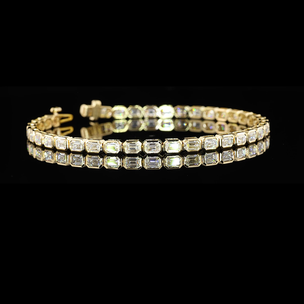 Lab-Grown 4.82 Carat Emerald E-VS1 Diamond 14K Yellow Gold Tennis Bracelet