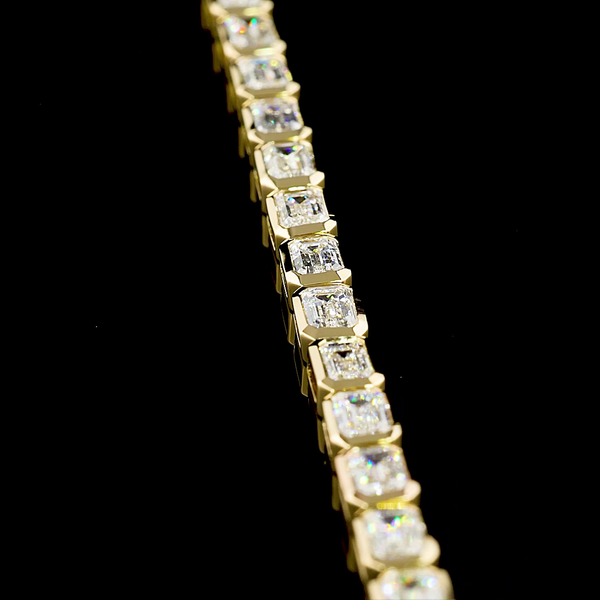 Lab-Grown 4.95 Carat Emerald E-VS1 Diamond 14K Yellow Gold Tennis Bracelet