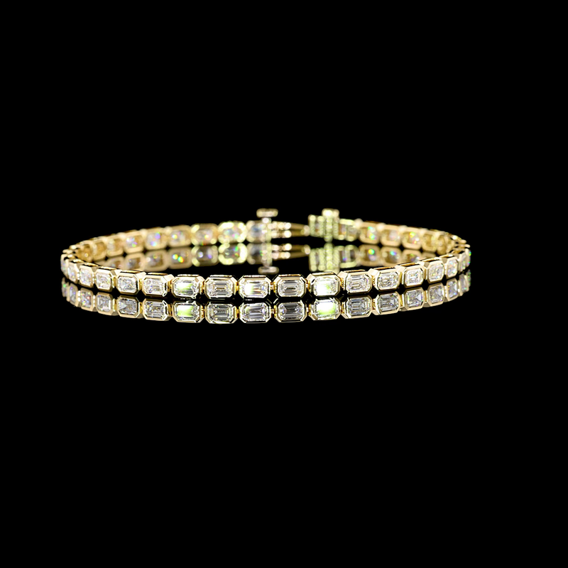 Lab-Grown 5.00 Carat Emerald E-VS1 Diamond 14K Yellow Gold Tennis Bracelet