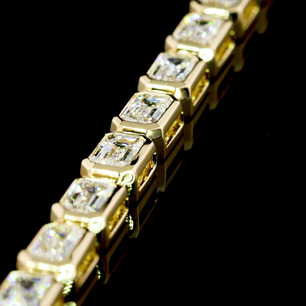 Lab-Grown 5.13 Carat Emerald F-VS1 Diamond 14K Yellow Gold Tennis Bracelet