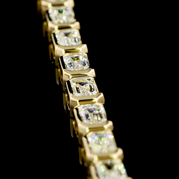 Lab-Grown 5.14 Carat Emerald F-VS1 Diamond 14K Yellow Gold Tennis Bracelet