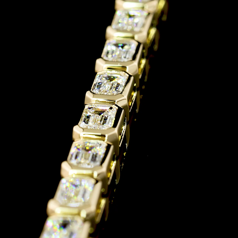 Lab-Grown 5.12 Carat Emerald F-VS1 Diamond 14K Yellow Gold Tennis Bracelet