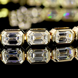 Lab-Grown 5.17 Carat Emerald F-VS1 Diamond 14K Yellow Gold Tennis Bracelet