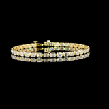 Lab-Grown 5.24 Carat Emerald F-VS1 Diamond 14K Yellow Gold Tennis Bracelet