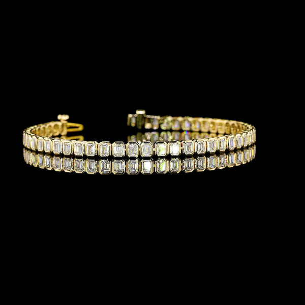 Lab-Grown 4.12 Carat Emerald E-VS1 Diamond 14K Yellow Gold Tennis Bracelet