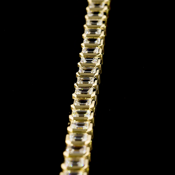 Lab-Grown 4.12 Carat Emerald E-VS1 Diamond 14K Yellow Gold Tennis Bracelet