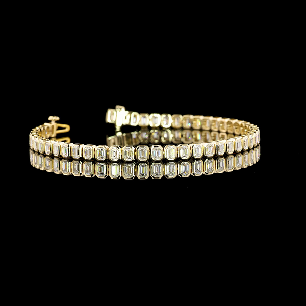 Lab-Grown 4.19 Carat Emerald E-VS1 Diamond 14K Yellow Gold Tennis Bracelet