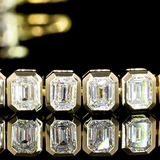 Lab-Grown 4.19 Carat Emerald E-VS1 Diamond 14K Yellow Gold Tennis Bracelet