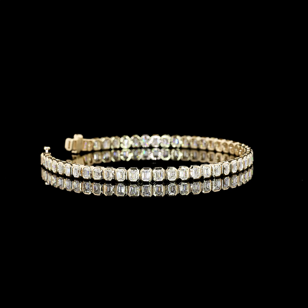 Lab-Grown 4.19 Carat Emerald E-VS1 Diamond 14K Yellow Gold Tennis Bracelet