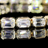 Lab-Grown 6.82 Carat Emerald E-VS1 Diamond 14K Yellow Gold Tennis Bracelet