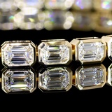 Lab-Grown 6.85 Carat Emerald E-VS1 Diamond 14K Yellow Gold Tennis Bracelet