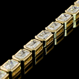 Lab-Grown 6.74 Carat Emerald E-VS1 Diamond 14K Yellow Gold Tennis Bracelet