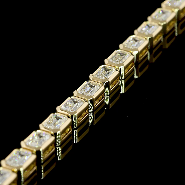 Lab-Grown 4.95 Carat Emerald F-VS2 Diamond 14K Yellow Gold Tennis Bracelet