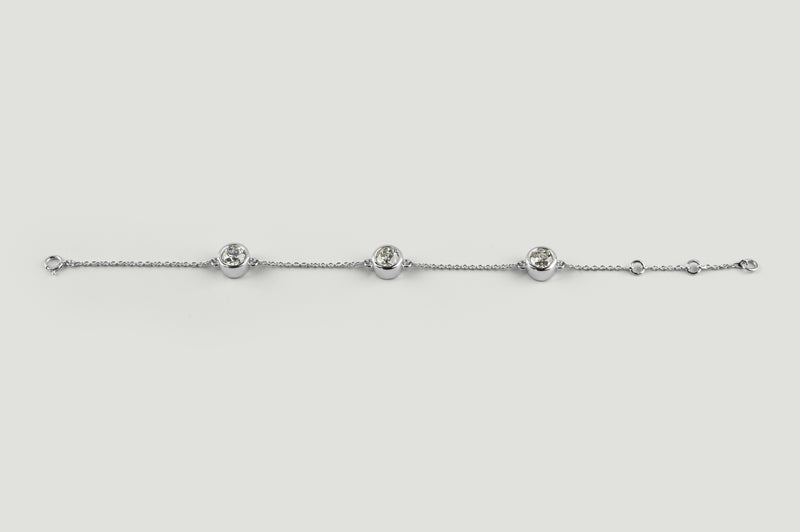 Lab-Grown 3.18 Carat Old European Brilliant D-VS1 Diamond 14K White Gold Station Bracelet