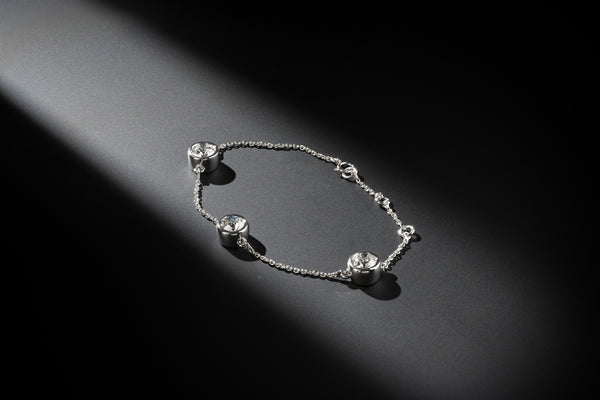 Lab-Grown 3.18 Carat Old European Brilliant D-VS1 Diamond 14K White Gold Station Bracelet