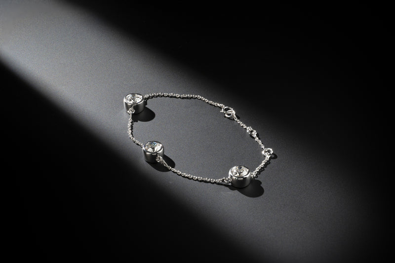 Lab-Grown 3.18 Carat Old European Brilliant D-VS1 Diamond 14K White Gold Station Bracelet