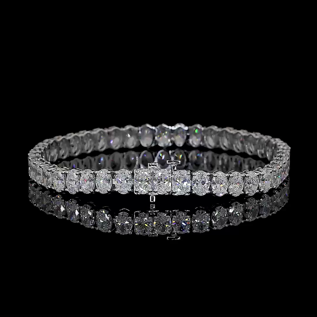 Lab-Grown 14.38 Carat Oval F-VS2 Diamond 14K White Gold Tennis Bracelet