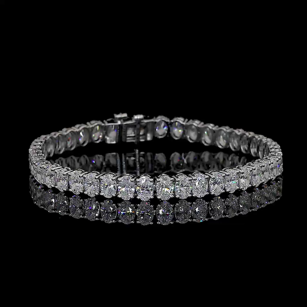 Lab-Grown 7.21 Carat Oval F-VS2 Diamond 14K White Gold Tennis Bracelet