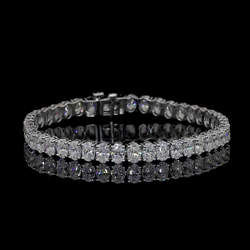 Lab-Grown 7.21 Carat Oval F-VS2 Diamond 14K White Gold Tennis Bracelet