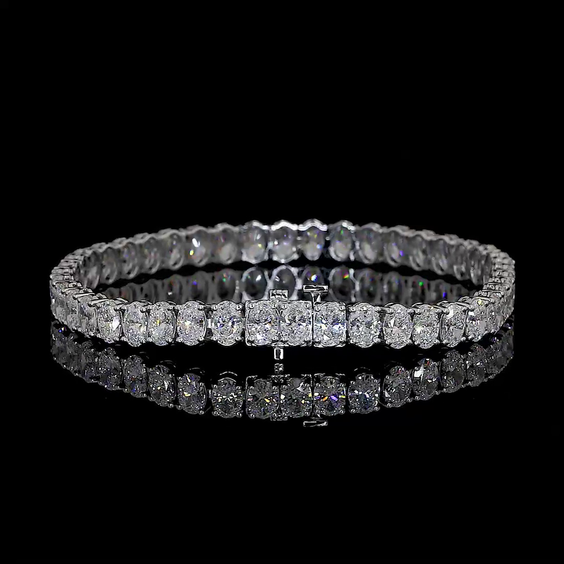 Lab-Grown 7 Carat Oval F-VS2 Diamond 14K White Gold Tennis Bracelet